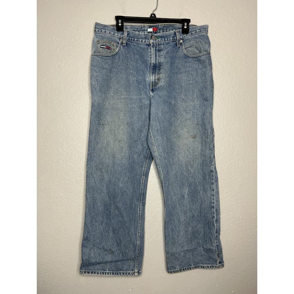 Vtg TOMMY HILFIGER Y2K Baggy Wide‎ Leg Skater Jeans Size 36x30